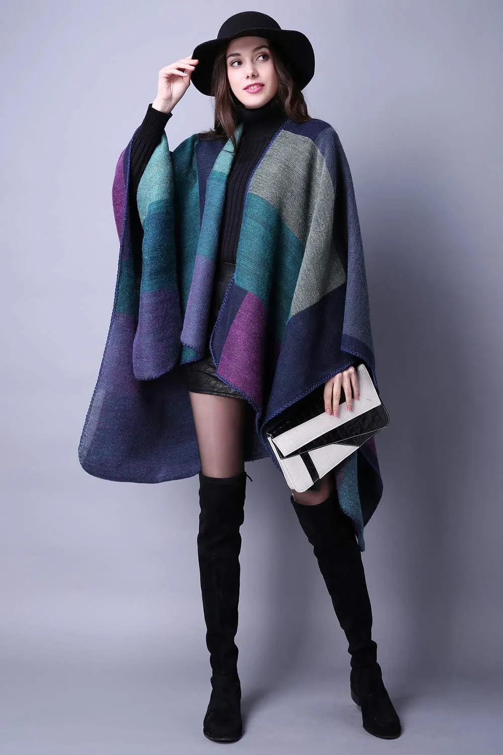 Lncropo Women's Shawls Wraps Winter Open Front Poncho Cape Oversized Cardigan Sweater