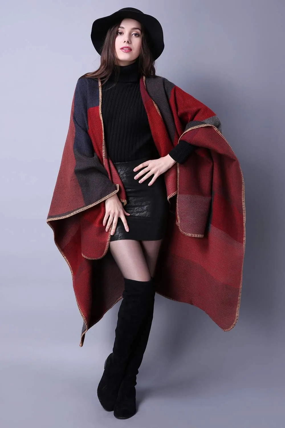 Lncropo Women's Shawls Wraps Winter Open Front Poncho Cape Oversized Cardigan Sweater