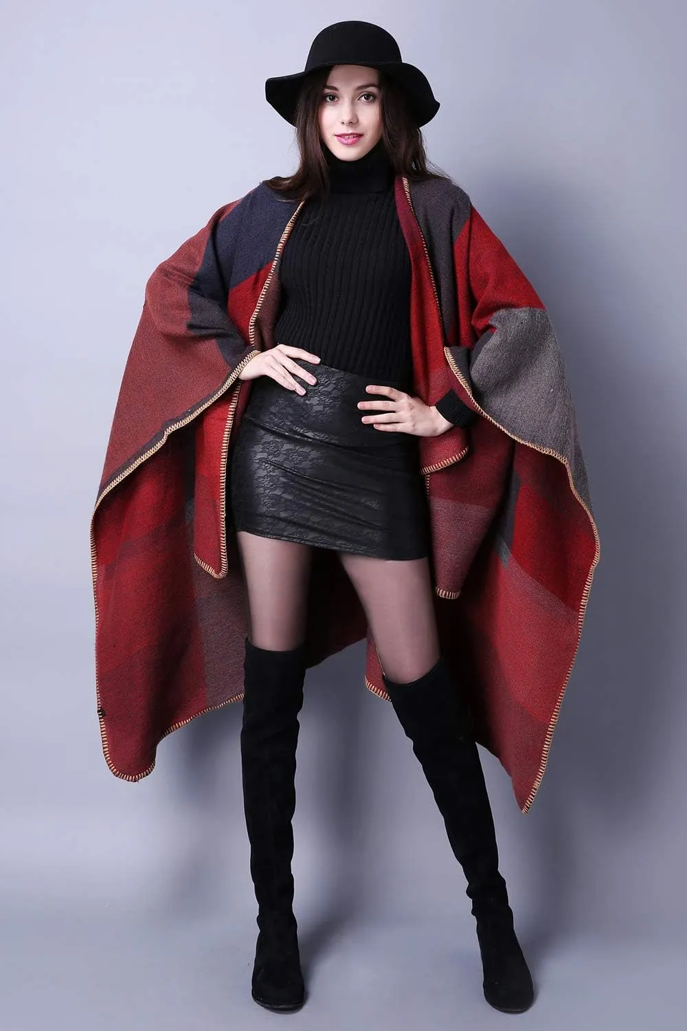 Lncropo Women's Shawls Wraps Winter Open Front Poncho Cape Oversized Cardigan Sweater