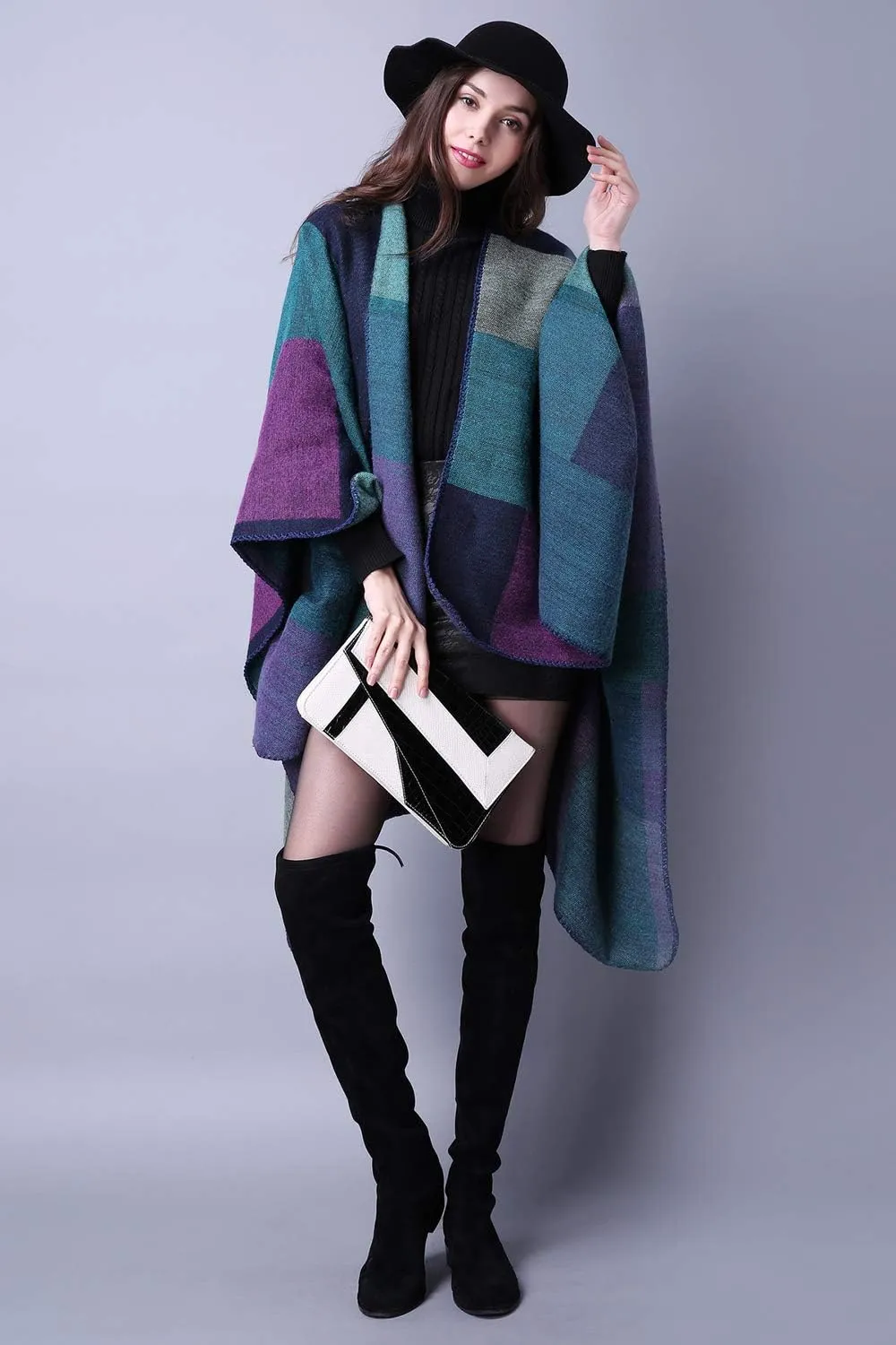 Lncropo Women's Shawls Wraps Winter Open Front Poncho Cape Oversized Cardigan Sweater