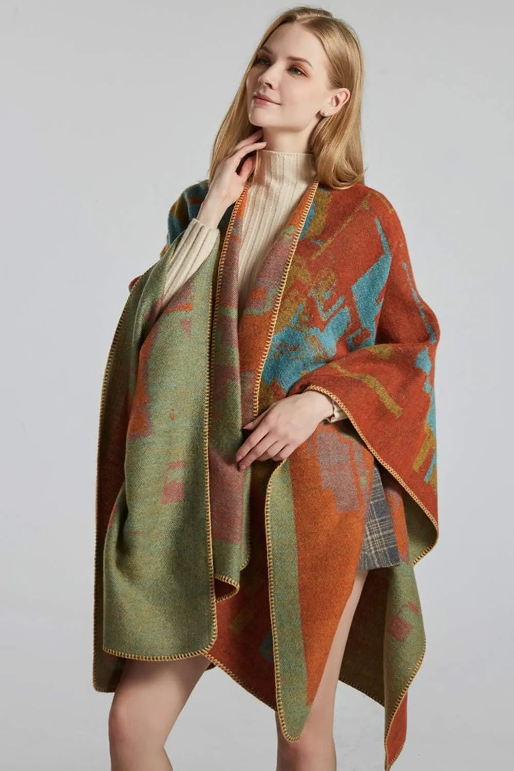 Lncropo Women's Shawls Wraps Winter Open Front Poncho Cape Oversized Cardigan Sweater
