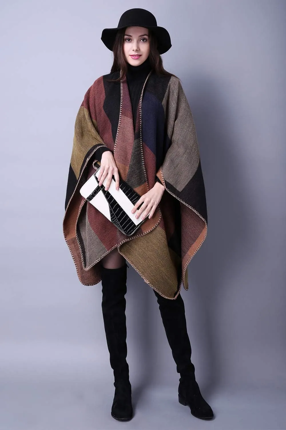 Lncropo Women's Shawls Wraps Winter Open Front Poncho Cape Oversized Cardigan Sweater
