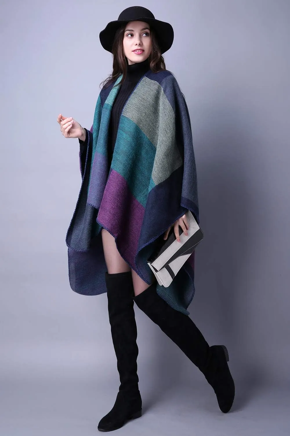 Lncropo Women's Shawls Wraps Winter Open Front Poncho Cape Oversized Cardigan Sweater