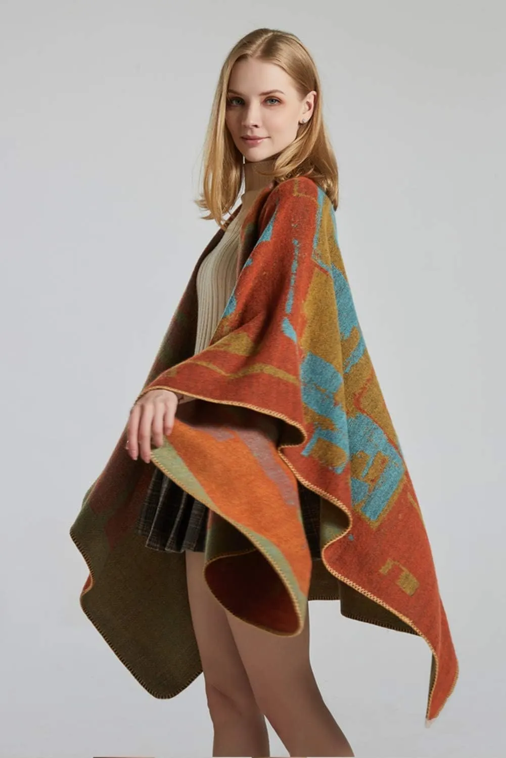 Lncropo Women's Shawls Wraps Winter Open Front Poncho Cape Oversized Cardigan Sweater