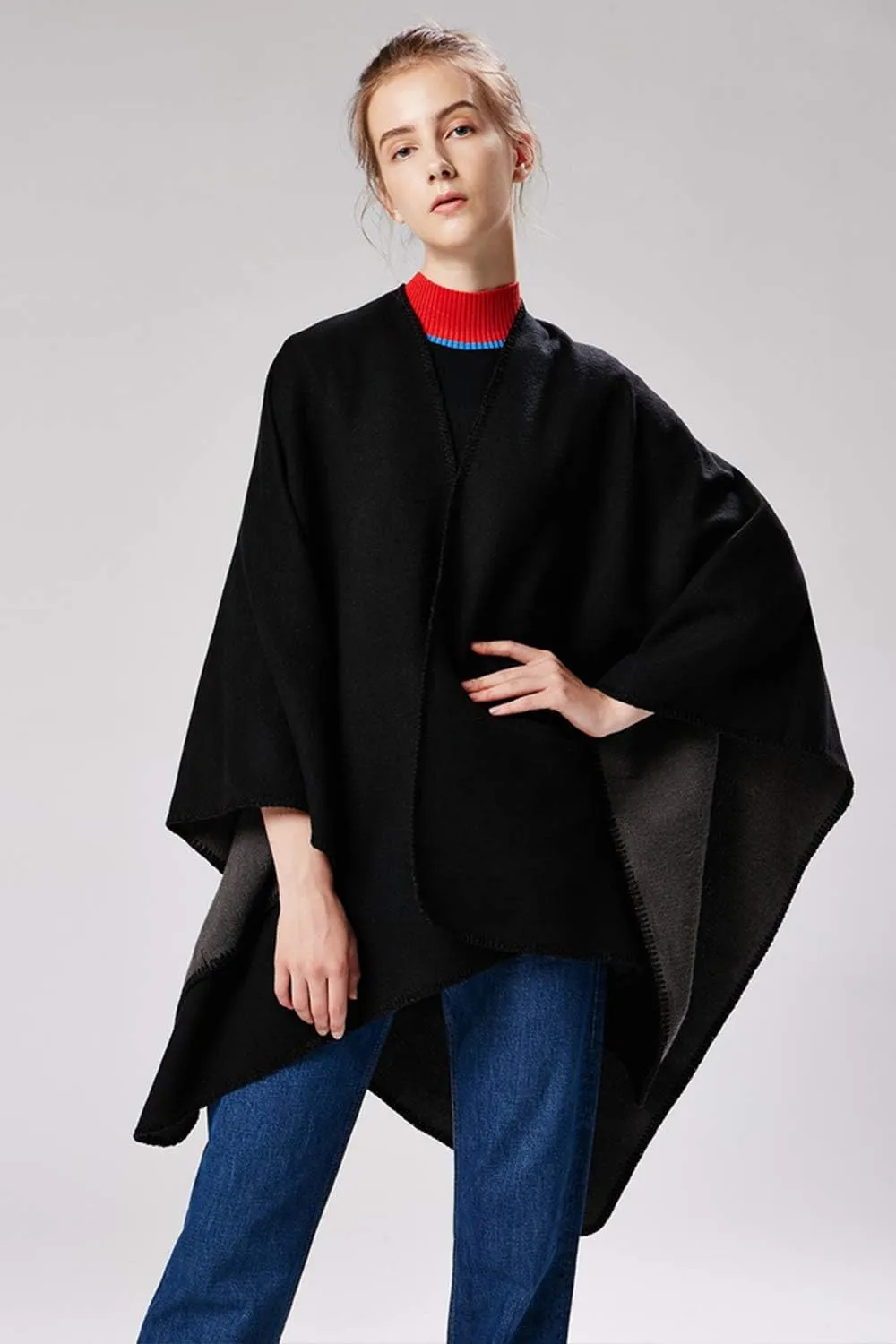 Lncropo Women's Shawls Wraps Winter Open Front Poncho Cape Oversized Cardigan Sweater