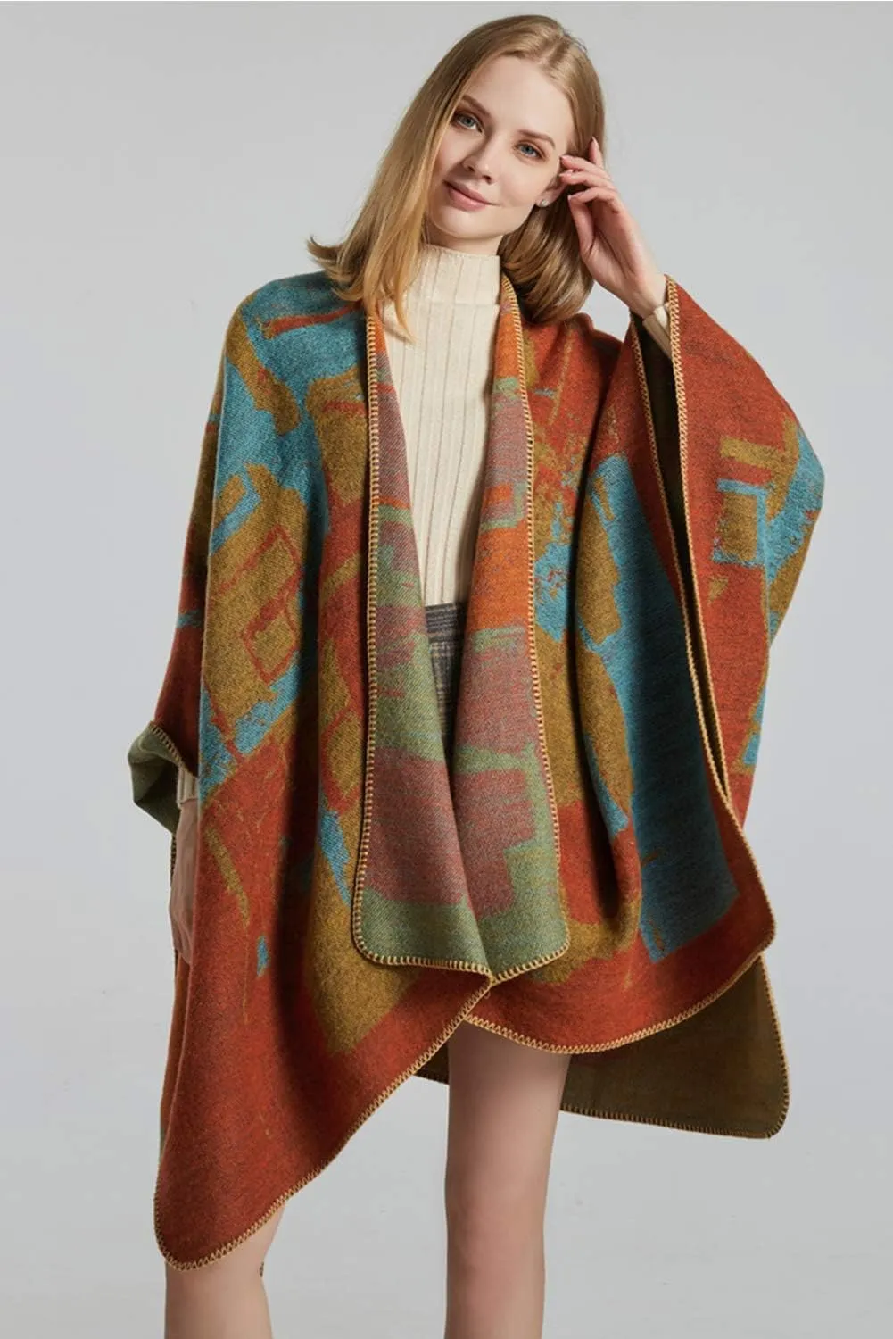 Lncropo Women's Shawls Wraps Winter Open Front Poncho Cape Oversized Cardigan Sweater