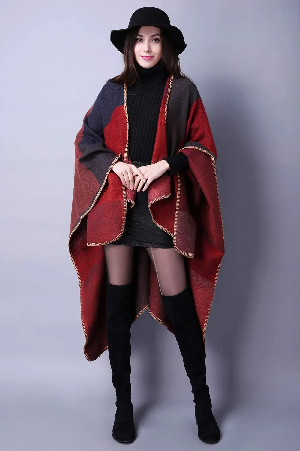 Lncropo Women's Shawls Wraps Winter Open Front Poncho Cape Oversized Cardigan Sweater