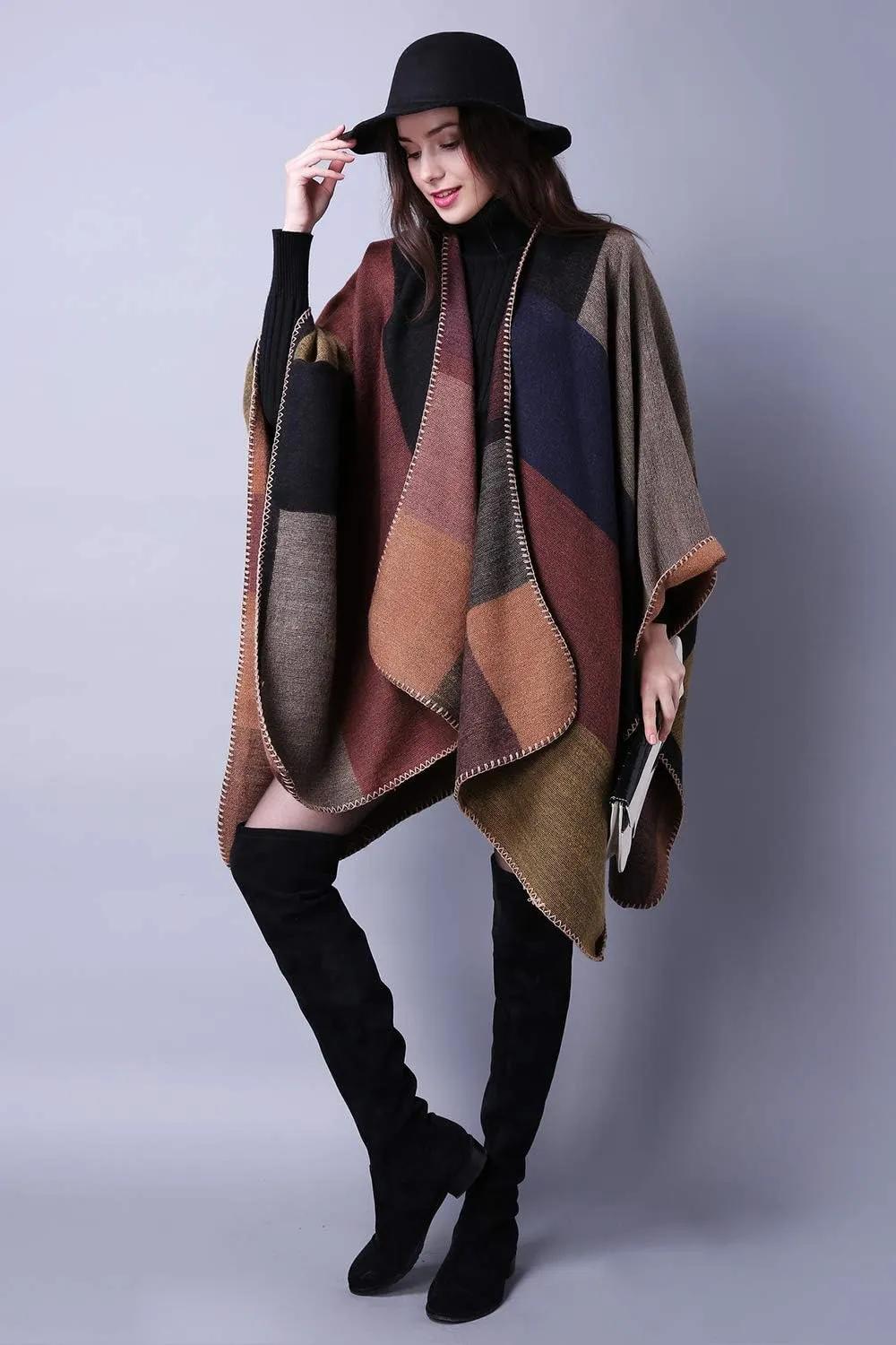 Lncropo Women's Shawls Wraps Winter Open Front Poncho Cape Oversized Cardigan Sweater
