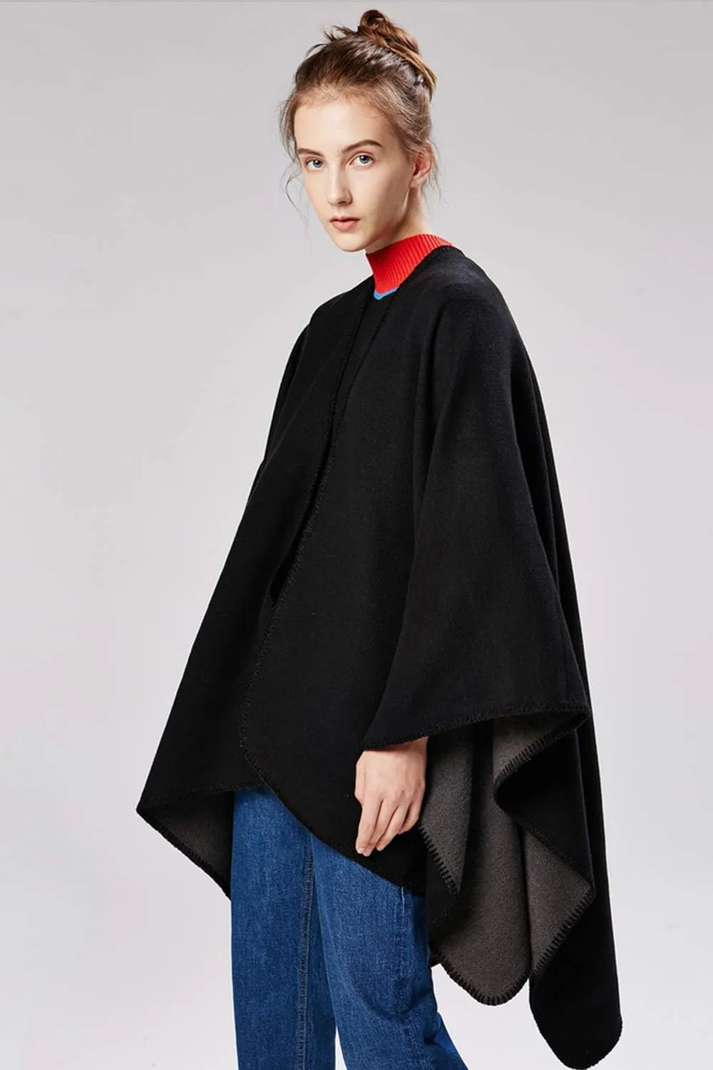 Lncropo Women's Shawls Wraps Winter Open Front Poncho Cape Oversized Cardigan Sweater