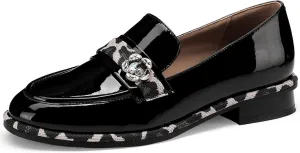 Loafers for Women Dress Flats Slip On Wide Casual Patent Leather Shoes Comfortable Chunky Block Low Heels Penny Ladies Trendy Mocasines Moccasins 1 Inch Zapatos para Mujer