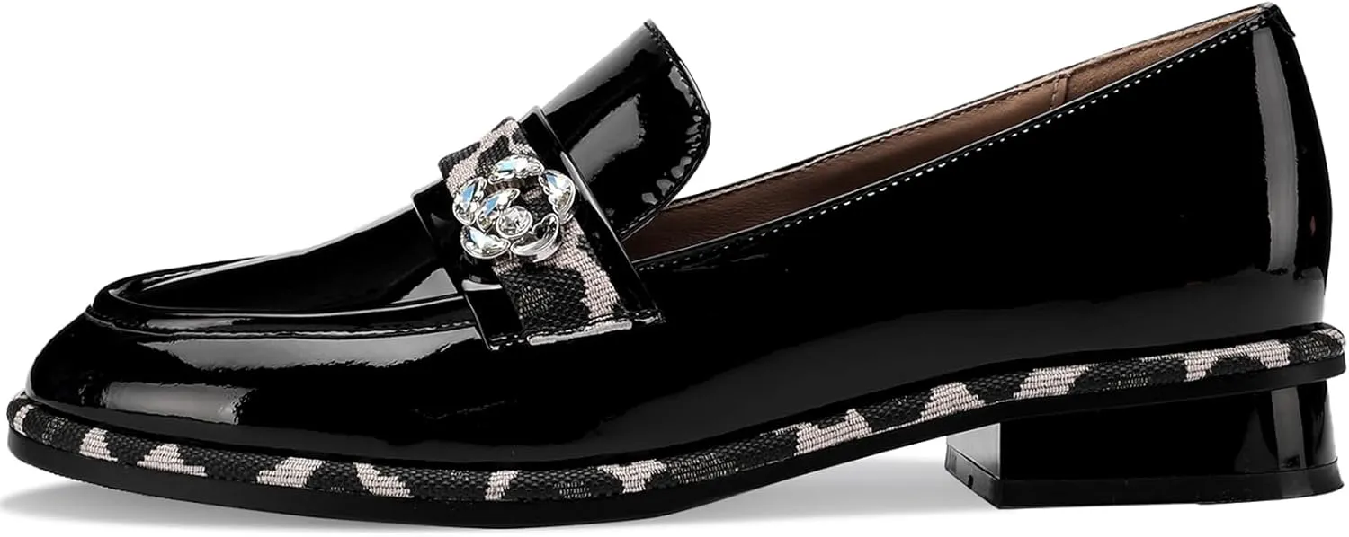 Loafers for Women Dress Flats Slip On Wide Casual Patent Leather Shoes Comfortable Chunky Block Low Heels Penny Ladies Trendy Mocasines Moccasins 1 Inch Zapatos para Mujer