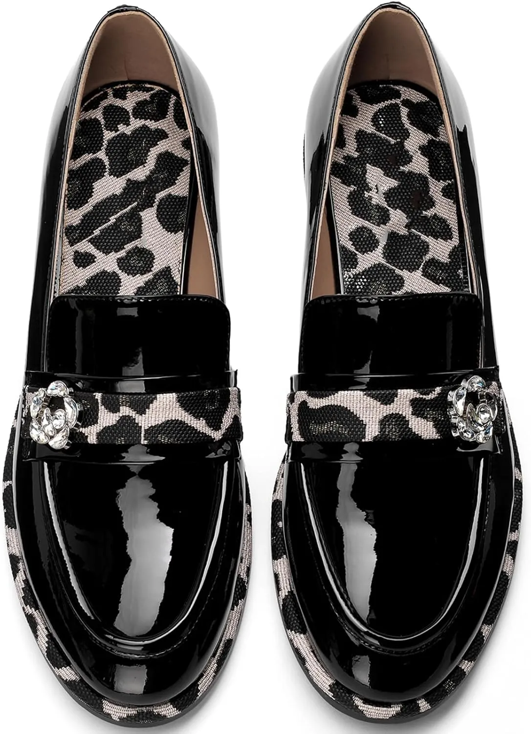 Loafers for Women Dress Flats Slip On Wide Casual Patent Leather Shoes Comfortable Chunky Block Low Heels Penny Ladies Trendy Mocasines Moccasins 1 Inch Zapatos para Mujer