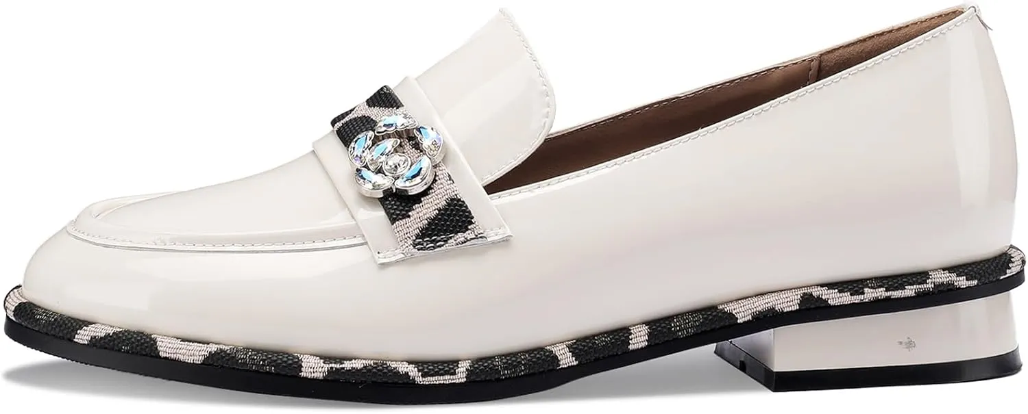 Loafers for Women Dress Flats Slip On Wide Casual Patent Leather Shoes Comfortable Chunky Block Low Heels Penny Ladies Trendy Mocasines Moccasins 1 Inch Zapatos para Mujer