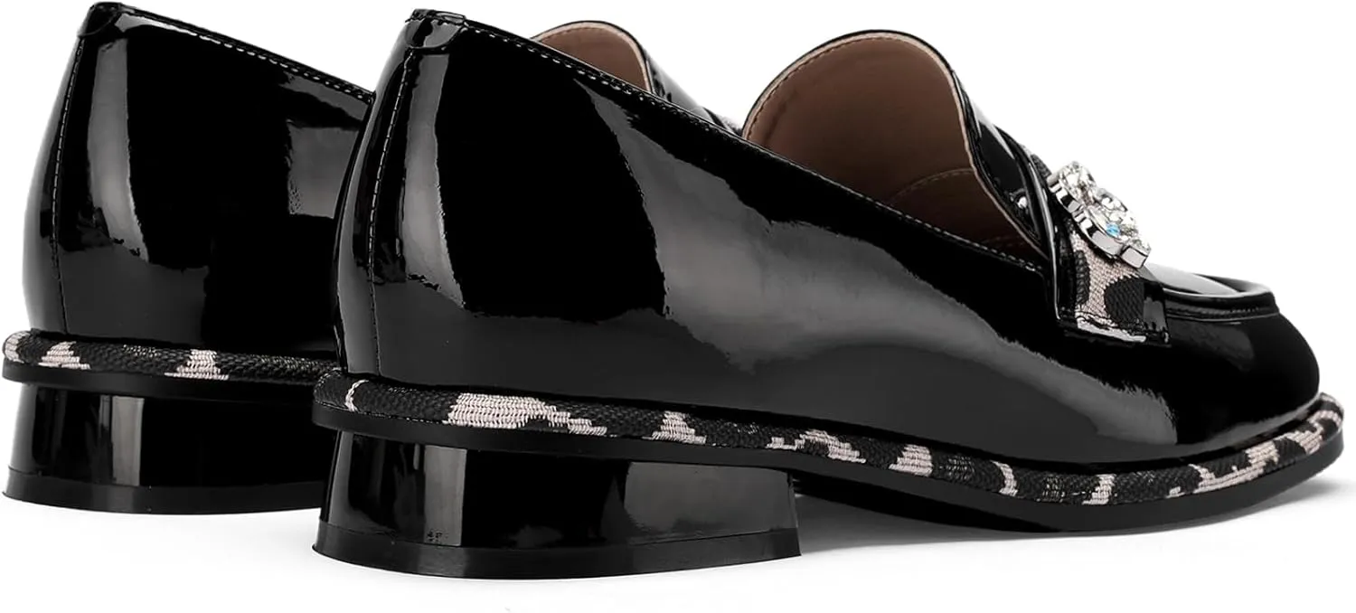 Loafers for Women Dress Flats Slip On Wide Casual Patent Leather Shoes Comfortable Chunky Block Low Heels Penny Ladies Trendy Mocasines Moccasins 1 Inch Zapatos para Mujer