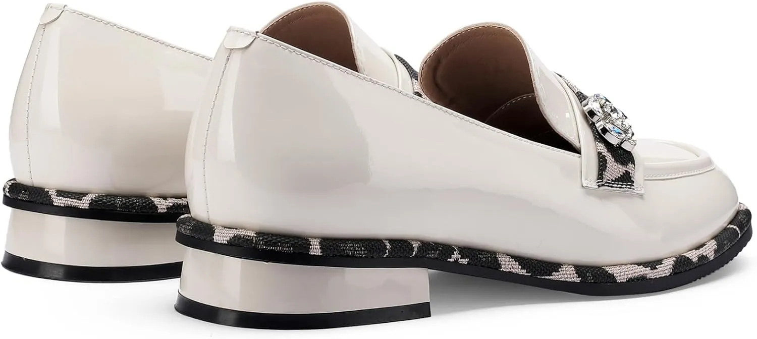 Loafers for Women Dress Flats Slip On Wide Casual Patent Leather Shoes Comfortable Chunky Block Low Heels Penny Ladies Trendy Mocasines Moccasins 1 Inch Zapatos para Mujer