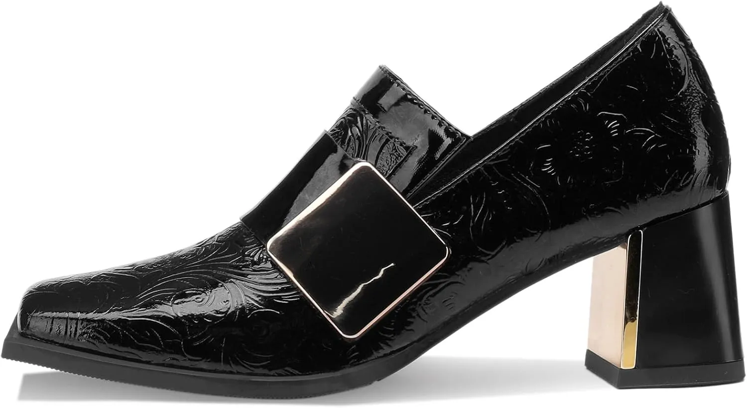 Loafers for Women Patent Leather Buckle Square Toe Chunky Block Dress Slip On Wide Casual Comfortable Dressy High Heels Ladies Comfort Moccasins Elegantes 2 Inch Shoes