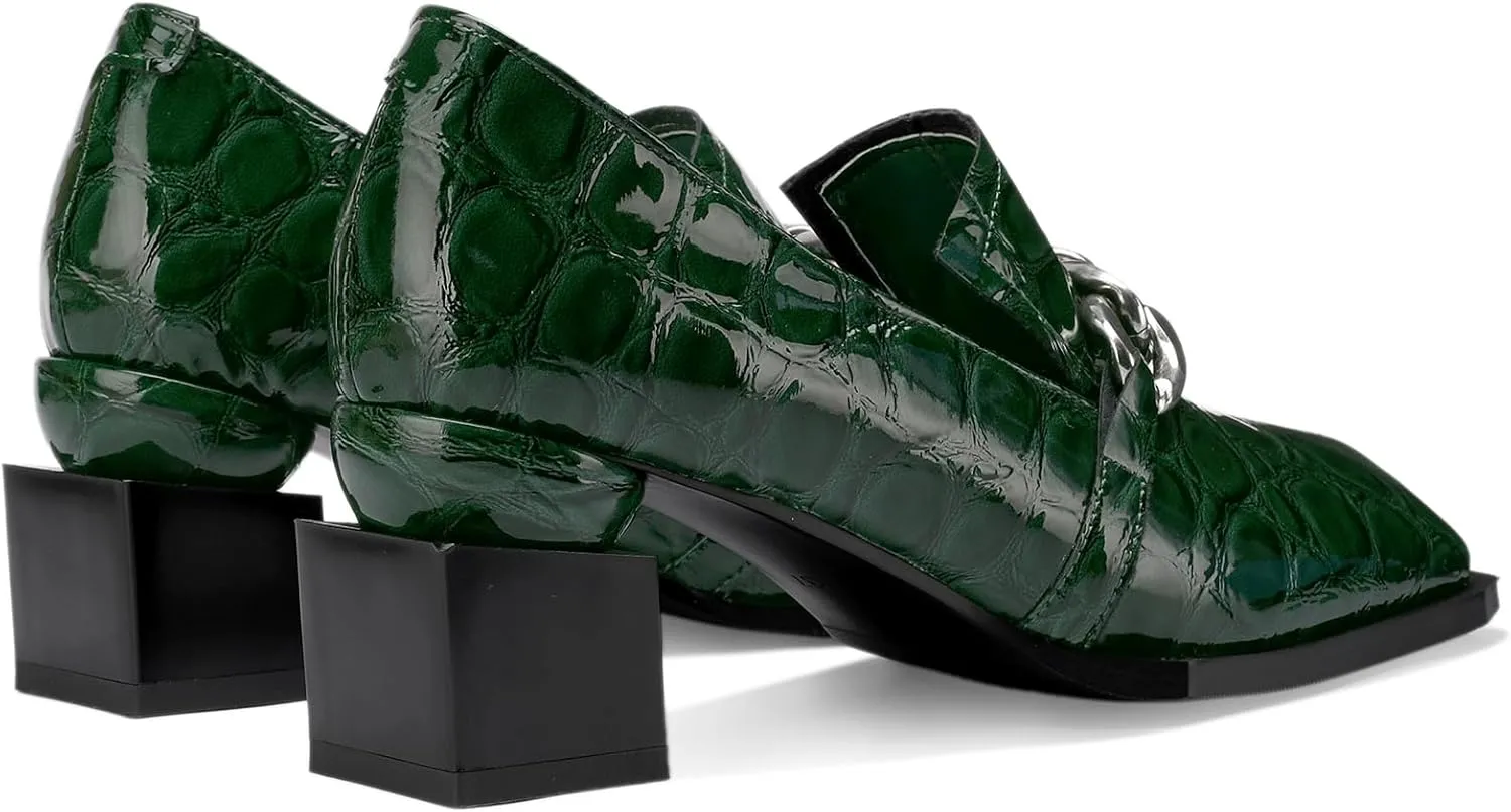Loafers for Women Patent Leather Buckle Square Toe Chunky Block Dress Slip On Wide Casual Comfortable Dressy High Heels Ladies Comfort Moccasins Elegantes 2 Inch Shoes