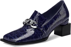 Loafers for Women Patent Leather Buckle Square Toe Chunky Block Dress Slip On Wide Casual Comfortable Dressy High Heels Ladies Comfort Moccasins Elegantes 2 Inch Shoes