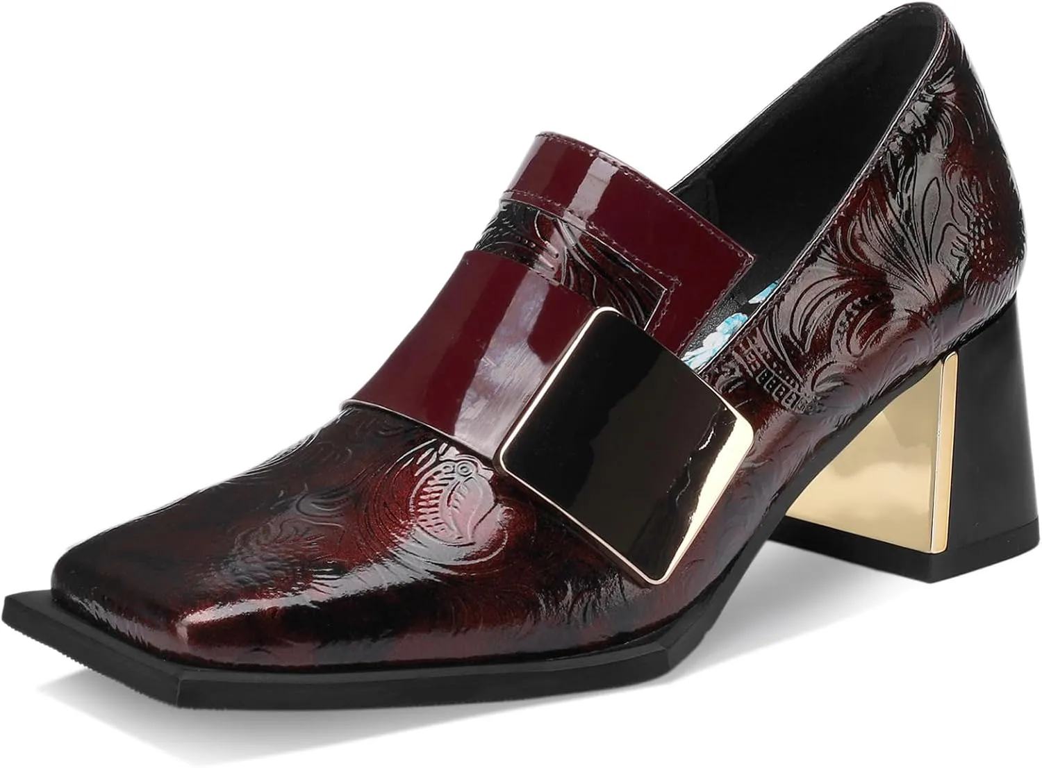 Loafers for Women Patent Leather Buckle Square Toe Chunky Block Dress Slip On Wide Casual Comfortable Dressy High Heels Ladies Comfort Moccasins Elegantes 2 Inch Shoes