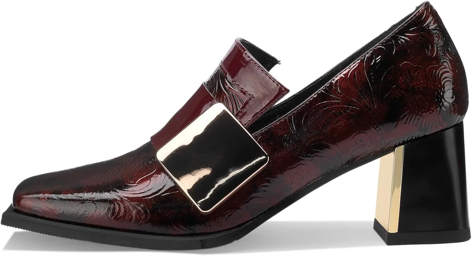 Loafers for Women Patent Leather Buckle Square Toe Chunky Block Dress Slip On Wide Casual Comfortable Dressy High Heels Ladies Comfort Moccasins Elegantes 2 Inch Shoes