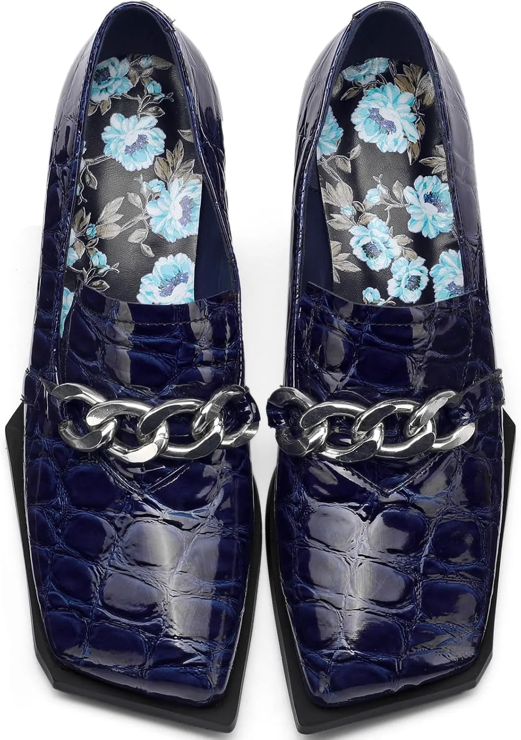 Loafers for Women Patent Leather Buckle Square Toe Chunky Block Dress Slip On Wide Casual Comfortable Dressy High Heels Ladies Comfort Moccasins Elegantes 2 Inch Shoes