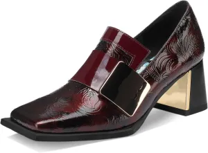 Loafers for Women Patent Leather Buckle Square Toe Chunky Block Dress Slip On Wide Casual Comfortable Dressy High Heels Ladies Comfort Moccasins Elegantes 2 Inch Shoes