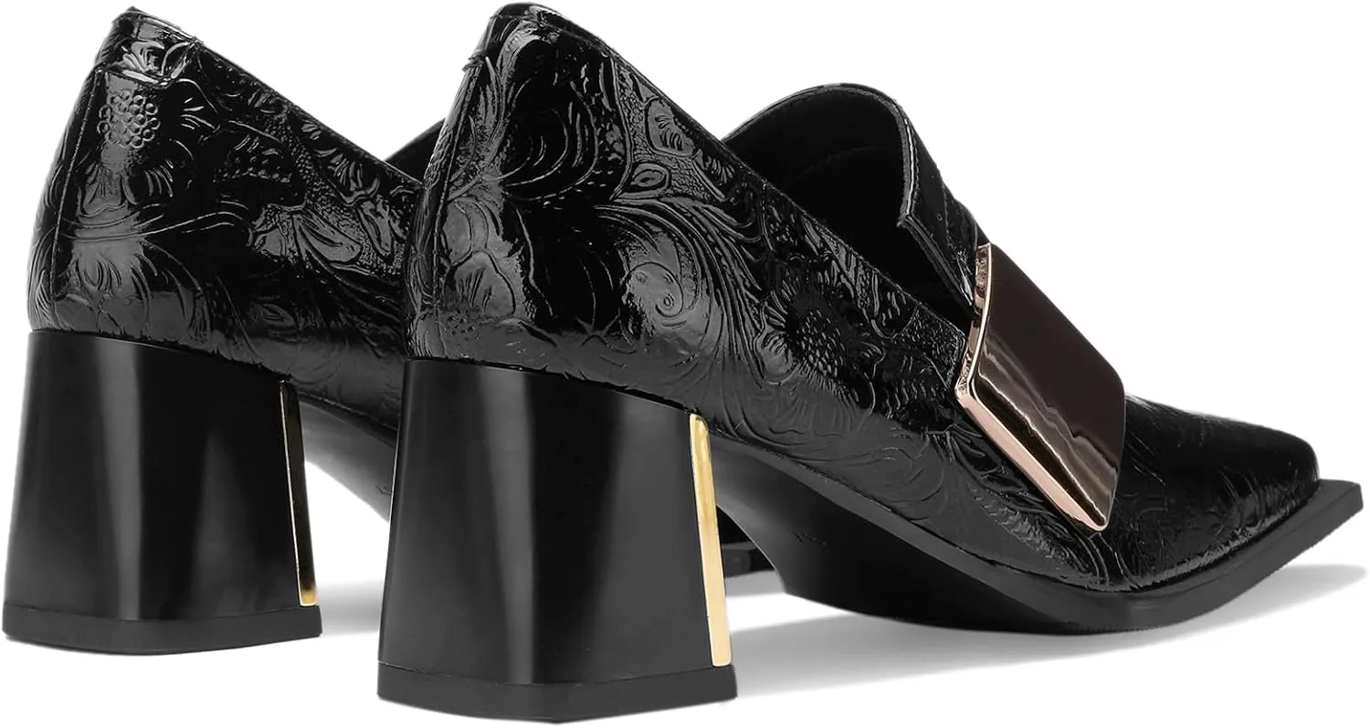 Loafers for Women Patent Leather Buckle Square Toe Chunky Block Dress Slip On Wide Casual Comfortable Dressy High Heels Ladies Comfort Moccasins Elegantes 2 Inch Shoes