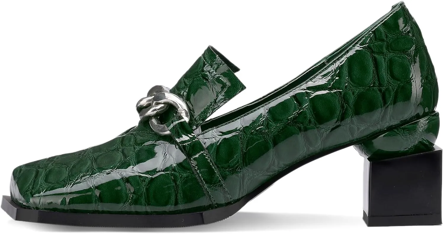Loafers for Women Patent Leather Buckle Square Toe Chunky Block Dress Slip On Wide Casual Comfortable Dressy High Heels Ladies Comfort Moccasins Elegantes 2 Inch Shoes