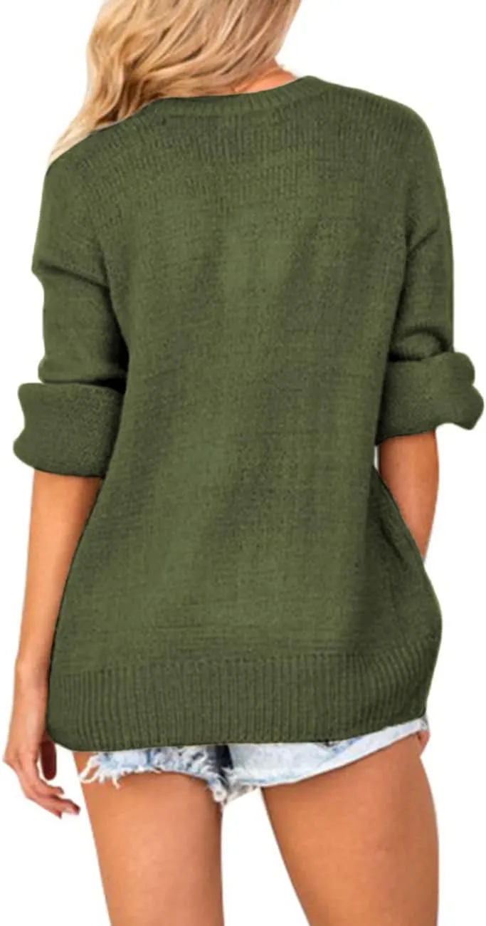 LookbookStore Women's Knit Long Sleeve Faux Wrap Surplice V Neck Sweater Top