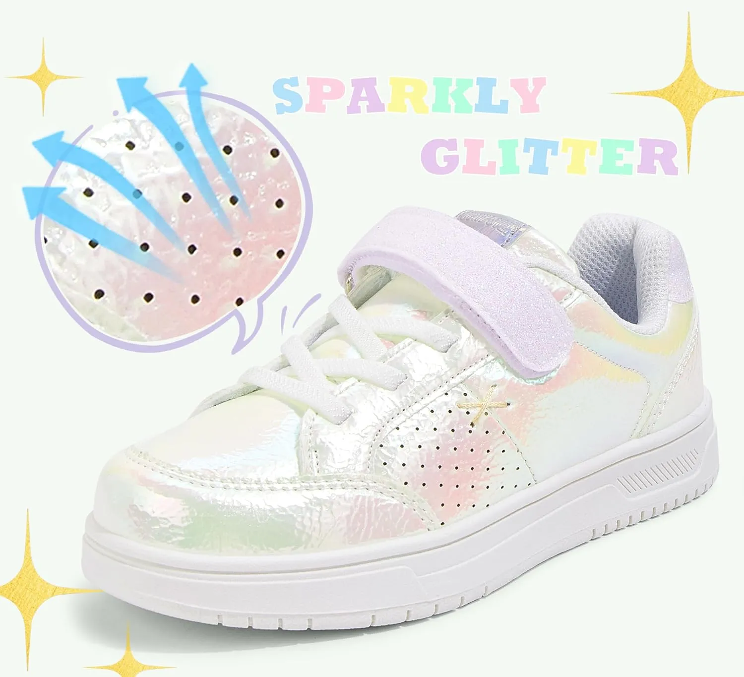 LUCKY STEP Kid's Glitter Walking Shoes Shiny Sparkly Sequins Fashion Sneakers Hook and Loop Athletic Unisex-Child Casual Running for Children/Boys/Girls