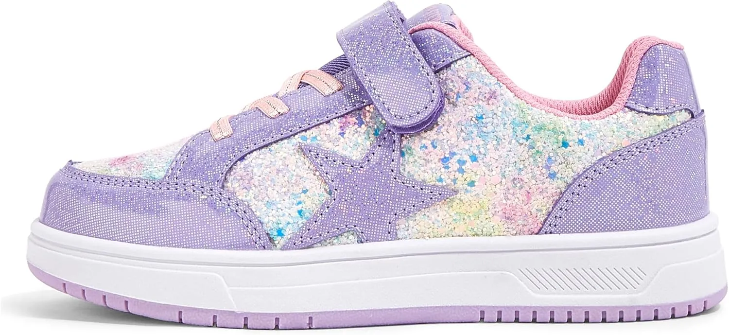 LUCKY STEP Kid's Glitter Walking Shoes Shiny Sparkly Sequins Fashion Sneakers Hook and Loop Athletic Unisex-Child Casual Running for Children/Boys/Girls