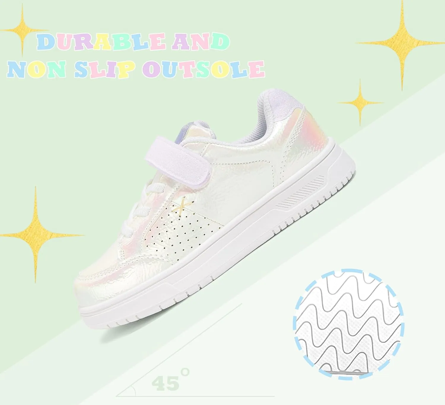 LUCKY STEP Kid's Glitter Walking Shoes Shiny Sparkly Sequins Fashion Sneakers Hook and Loop Athletic Unisex-Child Casual Running for Children/Boys/Girls