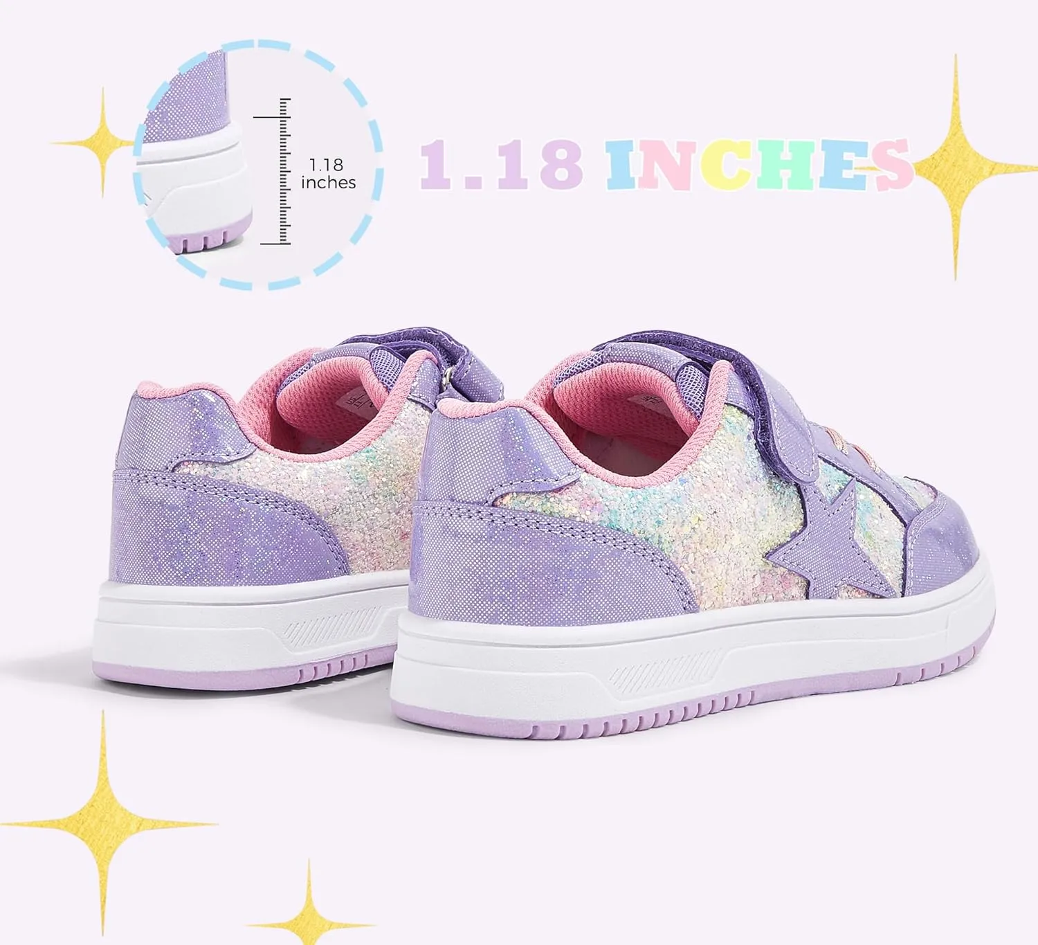 LUCKY STEP Kid's Glitter Walking Shoes Shiny Sparkly Sequins Fashion Sneakers Hook and Loop Athletic Unisex-Child Casual Running for Children/Boys/Girls