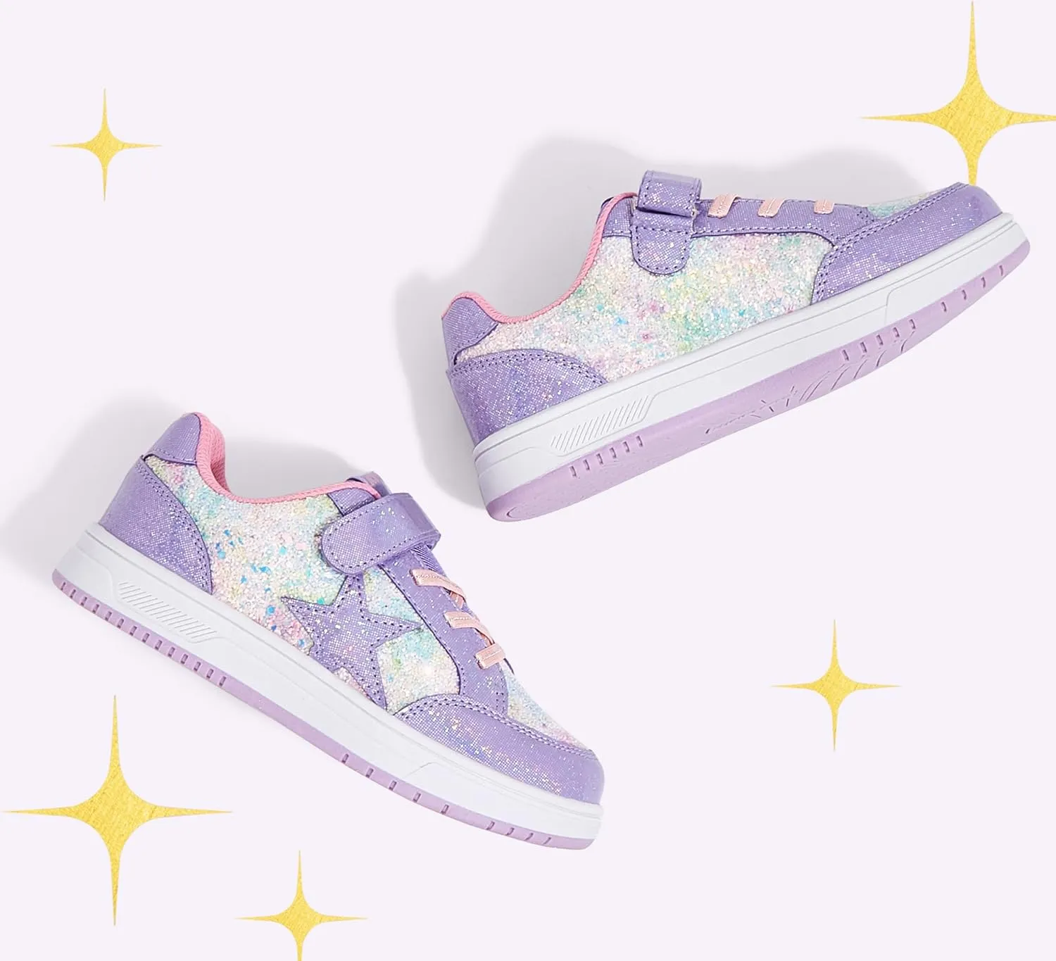 LUCKY STEP Kid's Glitter Walking Shoes Shiny Sparkly Sequins Fashion Sneakers Hook and Loop Athletic Unisex-Child Casual Running for Children/Boys/Girls
