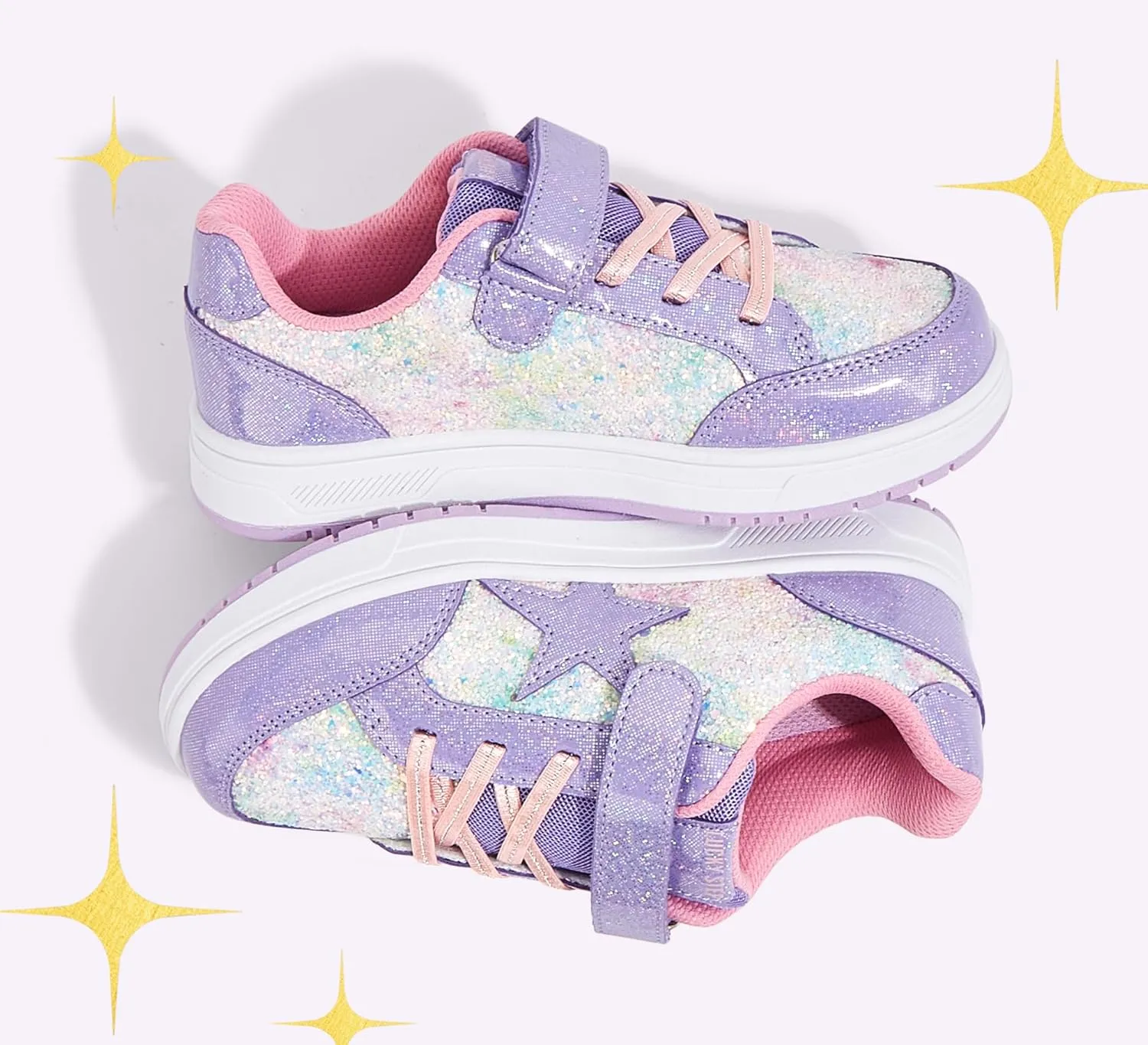 LUCKY STEP Kid's Glitter Walking Shoes Shiny Sparkly Sequins Fashion Sneakers Hook and Loop Athletic Unisex-Child Casual Running for Children/Boys/Girls