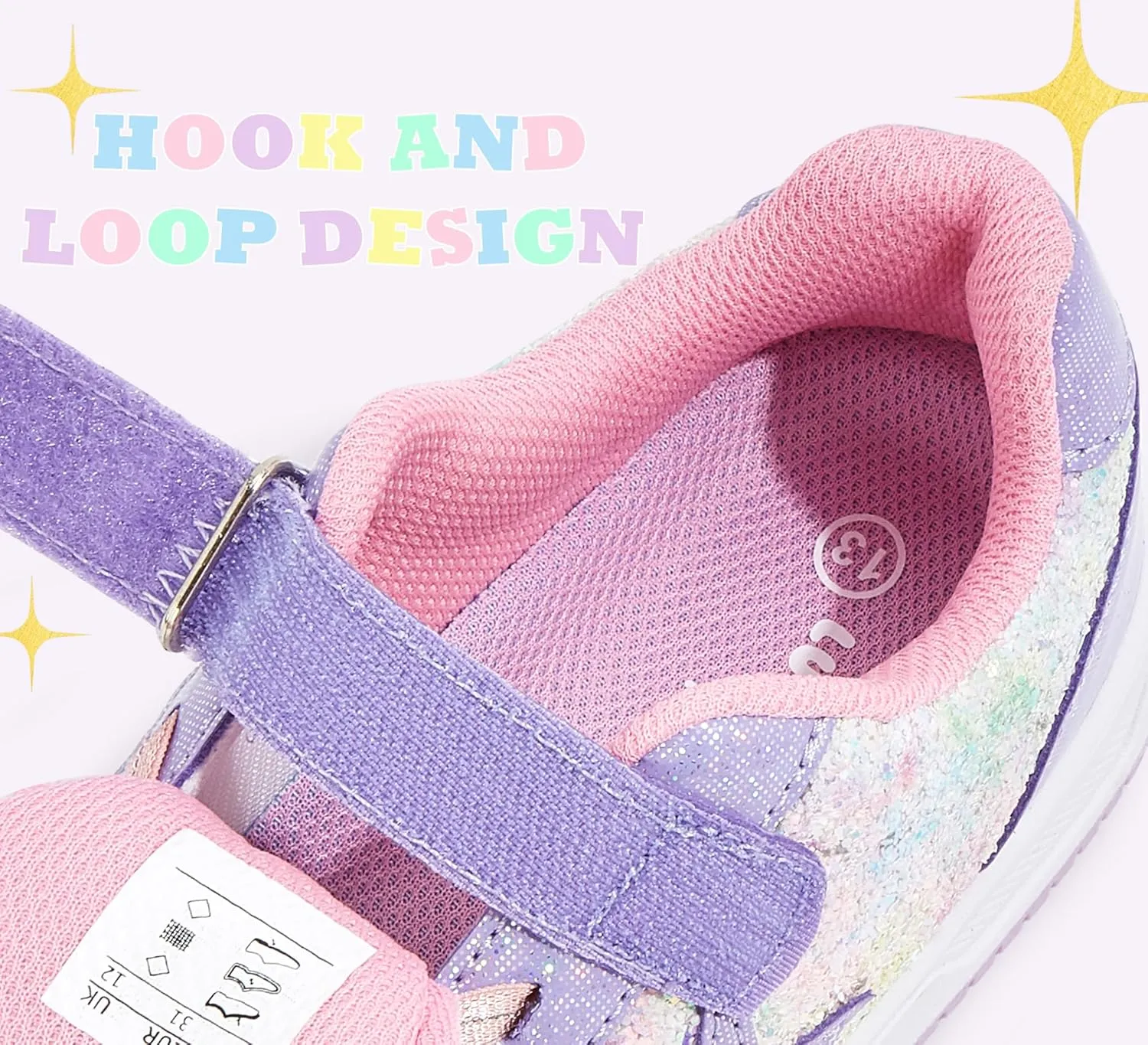 LUCKY STEP Kid's Glitter Walking Shoes Shiny Sparkly Sequins Fashion Sneakers Hook and Loop Athletic Unisex-Child Casual Running for Children/Boys/Girls