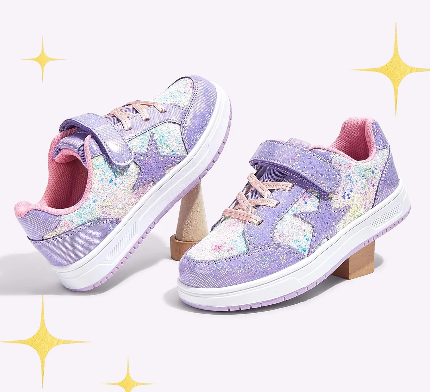 LUCKY STEP Kid's Glitter Walking Shoes Shiny Sparkly Sequins Fashion Sneakers Hook and Loop Athletic Unisex-Child Casual Running for Children/Boys/Girls