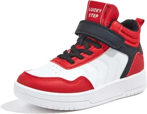 LUCKY STEP Kids High Top Sneakers Fashion Basketball Tennis Shoes Skyhigh Running Sports Ankle Boots Hook and Loop Casual Walking Shoe for Boys Girls