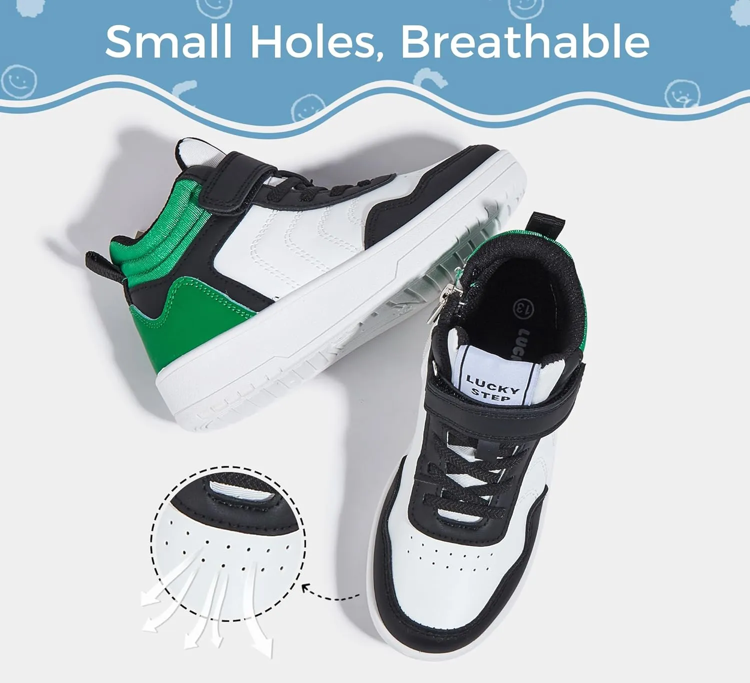 LUCKY STEP Kids High Top Sneakers Fashion Basketball Tennis Shoes Skyhigh Running Sports Ankle Boots Hook and Loop Casual Walking Shoe for Boys Girls