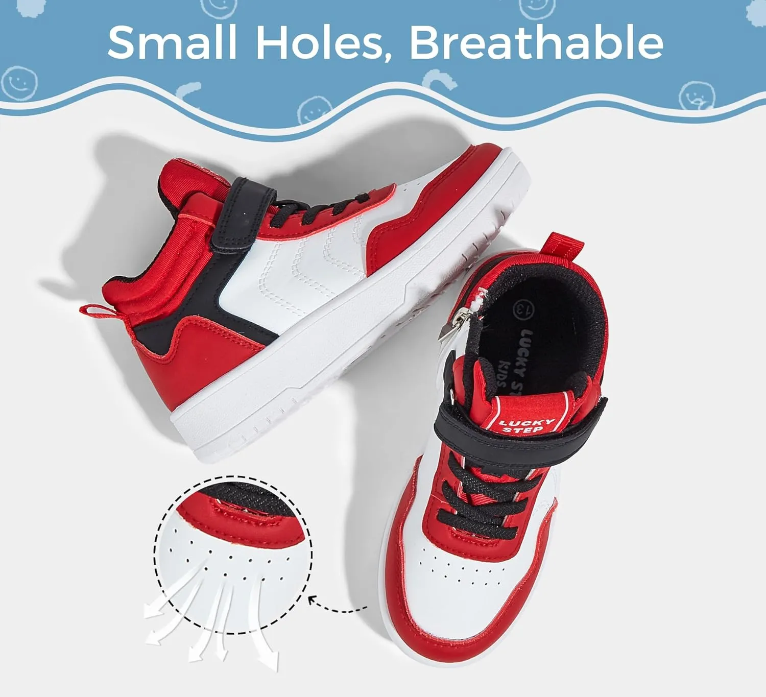 LUCKY STEP Kids High Top Sneakers Fashion Basketball Tennis Shoes Skyhigh Running Sports Ankle Boots Hook and Loop Casual Walking Shoe for Boys Girls