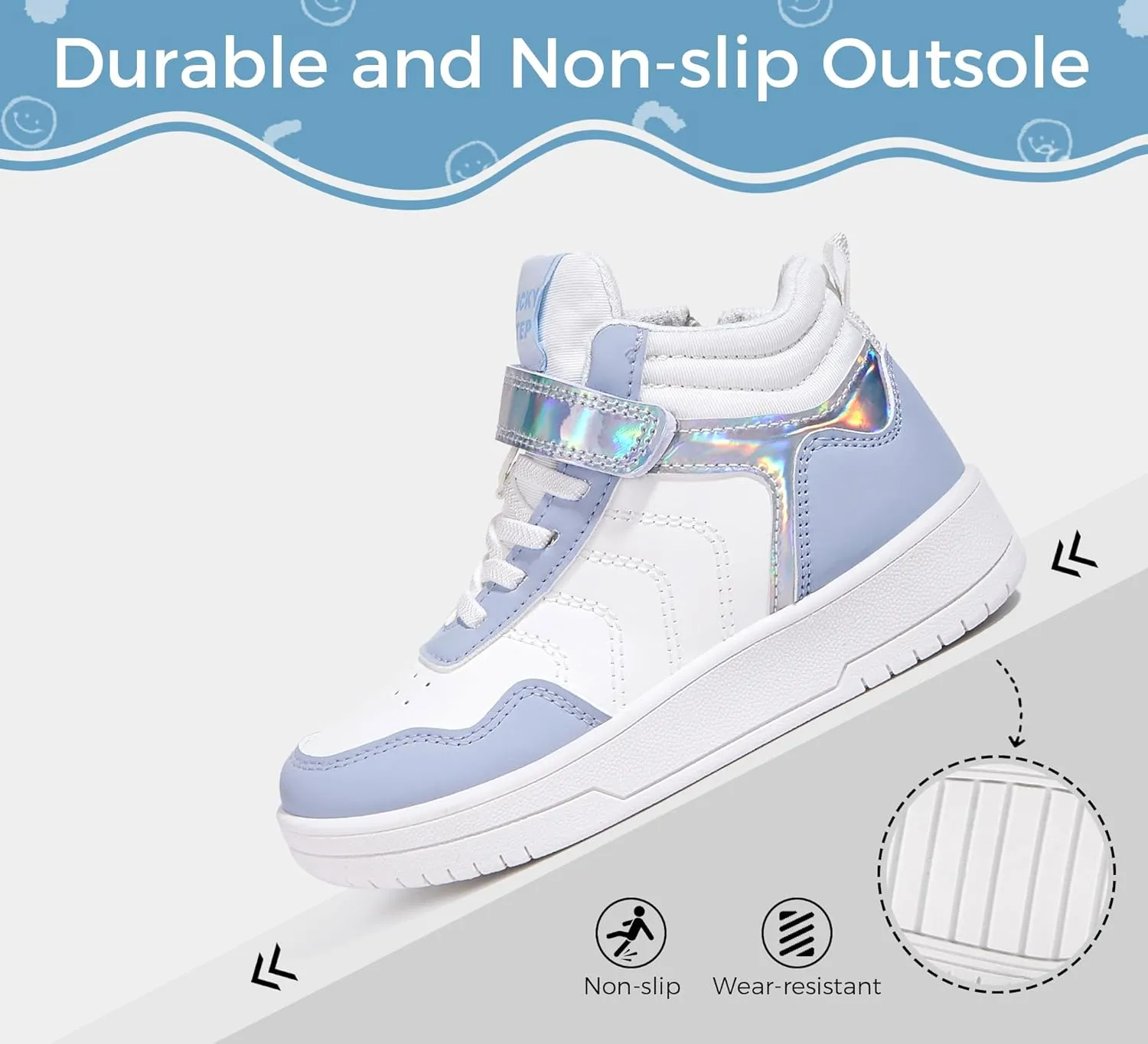 LUCKY STEP Kids High Top Sneakers Fashion Basketball Tennis Shoes Skyhigh Running Sports Ankle Boots Hook and Loop Casual Walking Shoe for Boys Girls