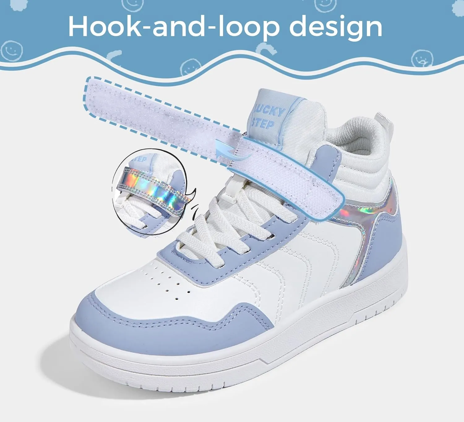 LUCKY STEP Kids High Top Sneakers Fashion Basketball Tennis Shoes Skyhigh Running Sports Ankle Boots Hook and Loop Casual Walking Shoe for Boys Girls