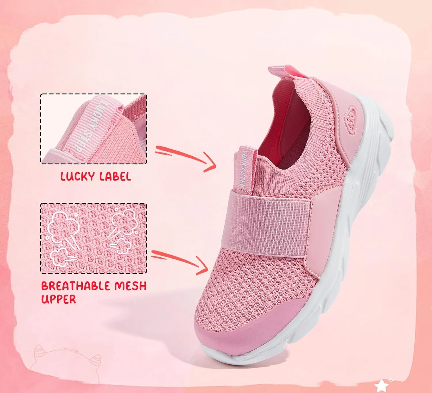 LUCKY STEP Little Kids Sneakers Breathable Mesh Walking Shoes Slip On Lightweight Athletic Trainers for Boys Girls