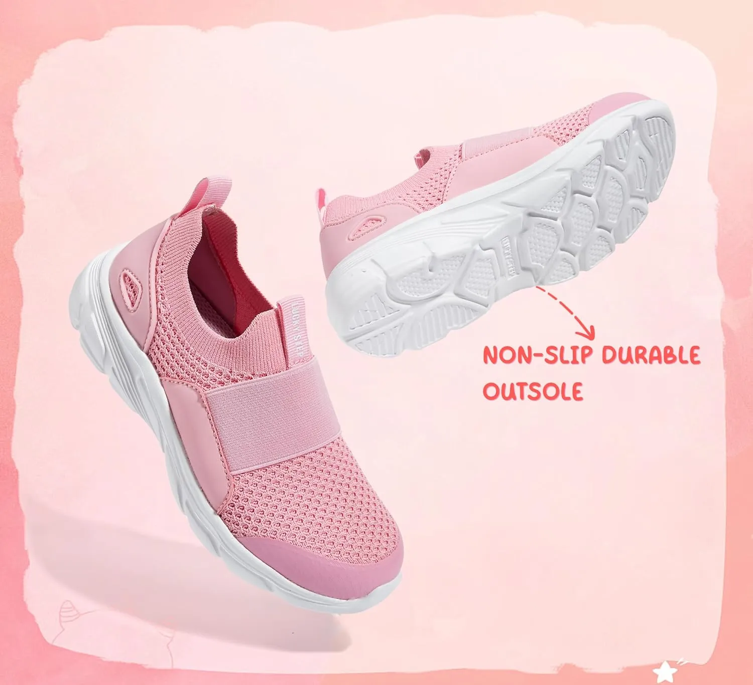 LUCKY STEP Little Kids Sneakers Breathable Mesh Walking Shoes Slip On Lightweight Athletic Trainers for Boys Girls