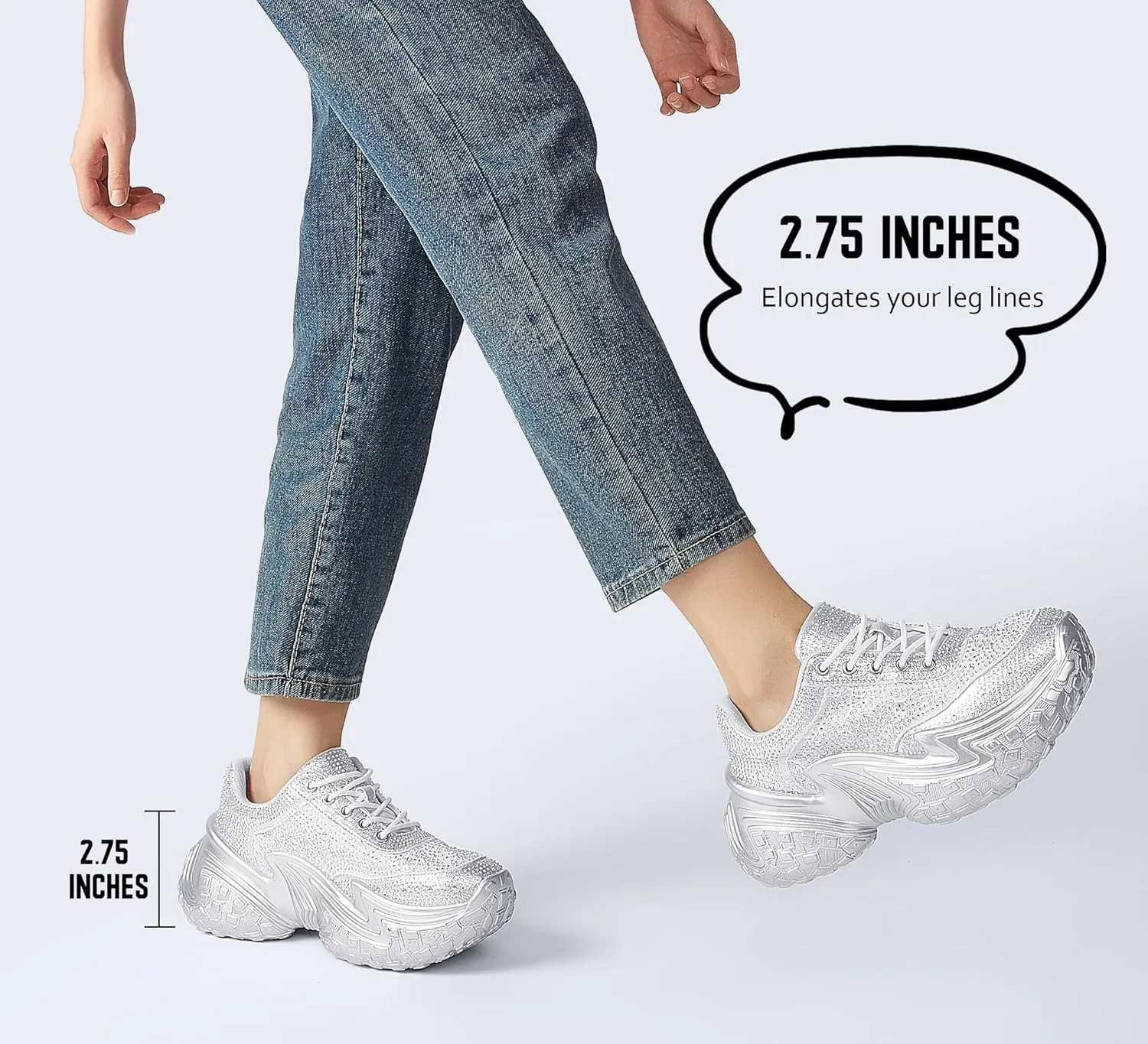 LUCKY STEP Women's Chunky Sneakers Platform Fashion Rhinestone Sparkly Dad Walking Shoes Butterfly Lace Wedge Casual Shiny Thick Sole Footwear