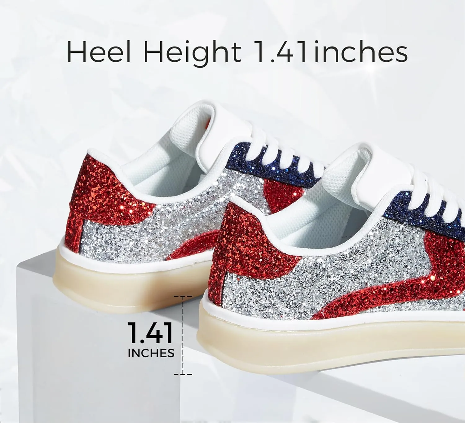 LUCKY STEP Women's Glitter Sneakers Fashion Retro Casual Sparkly Bling Shiny Dressy Bedazzled Bridal Wedding Anti Slip Walking Shoes