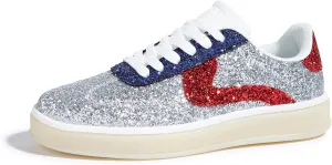 LUCKY STEP Women's Glitter Sneakers Fashion Retro Casual Sparkly Bling Shiny Dressy Bedazzled Bridal Wedding Anti Slip Walking Shoes