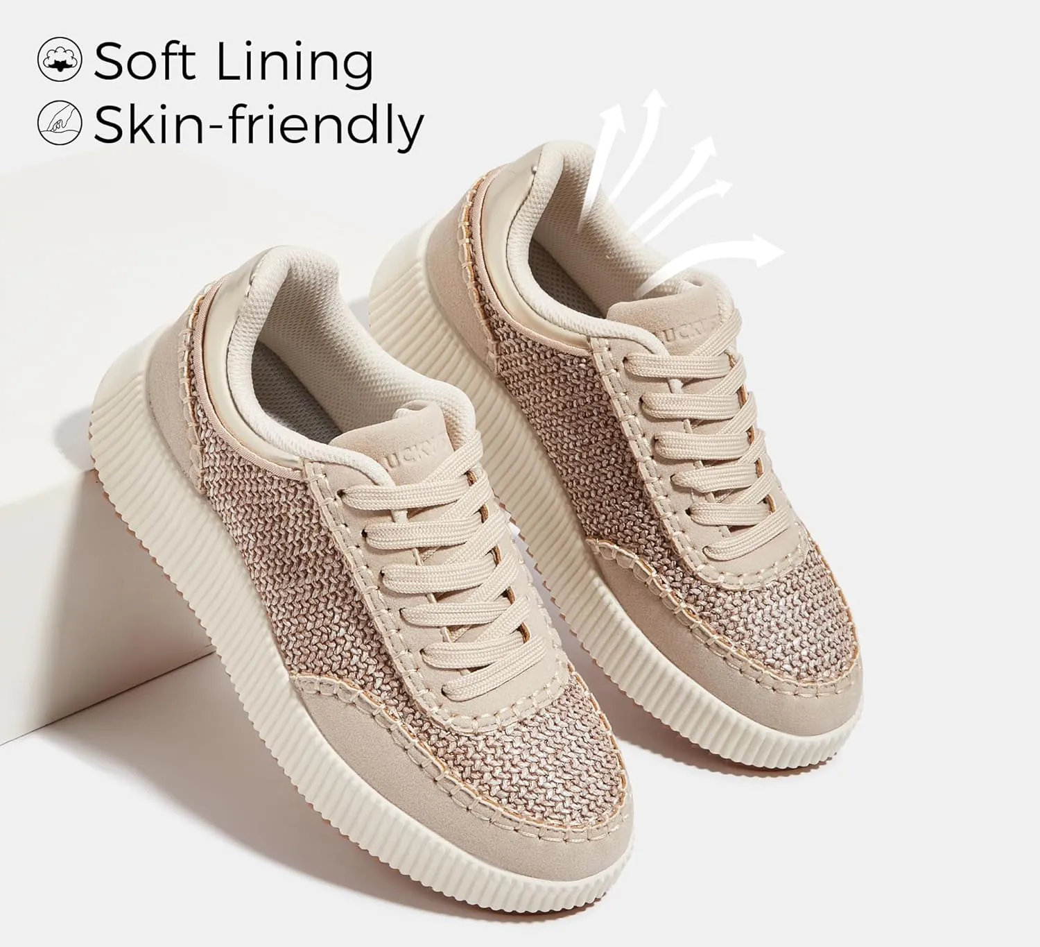 LUCKY STEP Women's Platform Sneakers Retro Braided Fashion Casual Chunky Shoes Breathable Durable Non Slip Walking Footwear