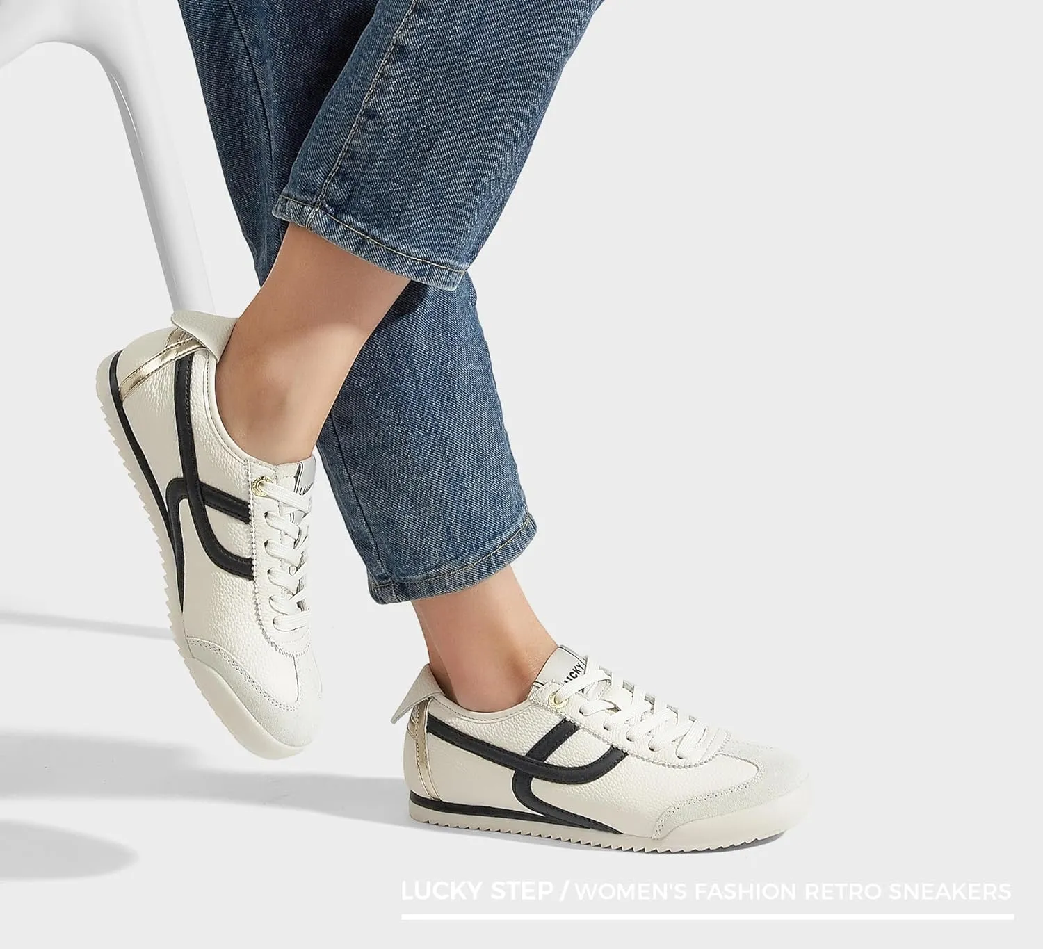 LUCKY STEP Women's Retro Fashion Sneakers Thin Sole Casual Walking Lightweight Tennis Trainers Running Gym Workout Classic Comfortable Athletic Shoes