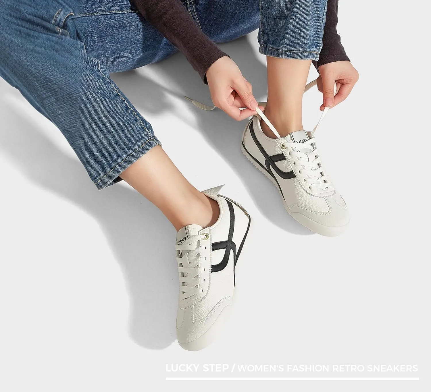 LUCKY STEP Women's Retro Fashion Sneakers Thin Sole Casual Walking Lightweight Tennis Trainers Running Gym Workout Classic Comfortable Athletic Shoes